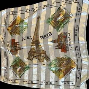 Vintage Paris Landmarks Scarf Eiffel Tower Notre Dame Arc de Triomphe Souvenir